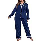 SWOMOG Women's Plus Size Pajamas Set Long Sleeve Sleepwear Button Down Tops Soft Pajama Pants 2 Pcs Lounge Sets with Pocket