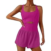 UNIANKIYA Womens Running Onesie Jumpsuits Workout Rompers One Piece Exercise Athletic Outfits Gym Yoga Clothes With Pockets