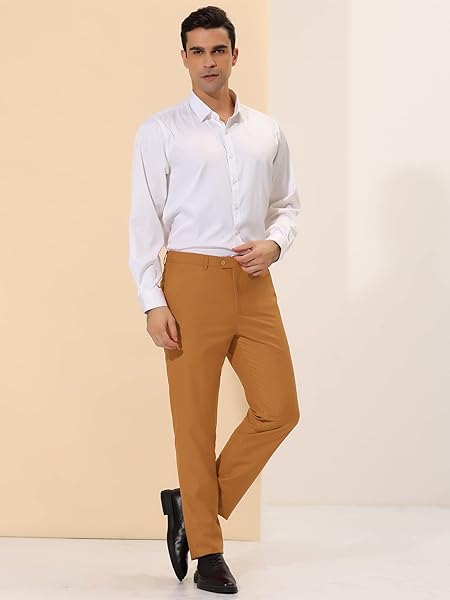 LARS AMADEUS MEN’S BROWN DRESS PANTS SLIM FIT FLAT FRONT CHINO BUSINESS WEDDING SUIT PANTS 30
