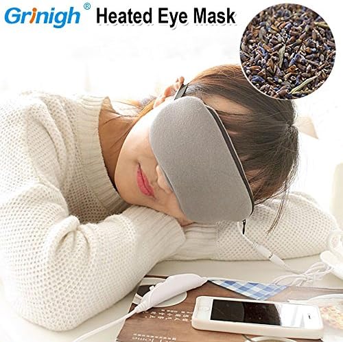 Heated Eye Mask with USB Temperature Control and Timing by Grinigh, Lavender Flavor Scented to Relieve Eye Stress, Warm Therapeutic Treatment for Dry Eye, Blepharitis, Styes