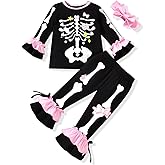 HINTINA Toddler Baby Girls Halloween Thanksgiving Outfits Bell Bottom Flared Pants Set