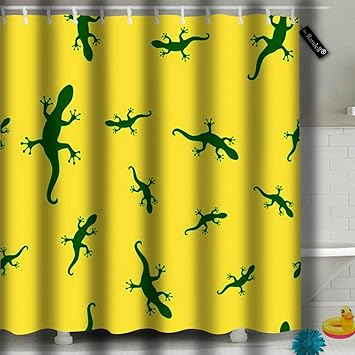Amazon Com Randell Shower Curtain Set Green Salamander On Yellow