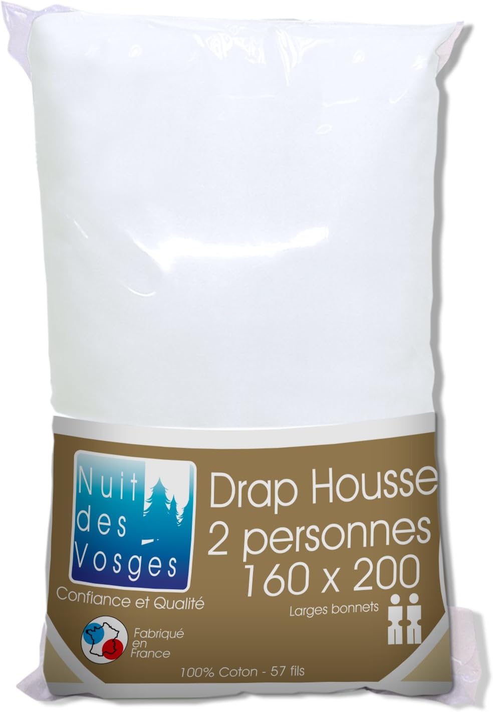 Nuit des Vosges 2094435 Cotoval Fitted sheet Plain Color Cotton White 160 x 200 cm