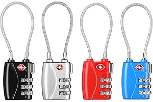 ZHEGE Luggage Locks 4 Pack - TSA Approved, Cable Travel Lock for Gym, School, Suitcases, Baggage with Alloy Body 4colors
