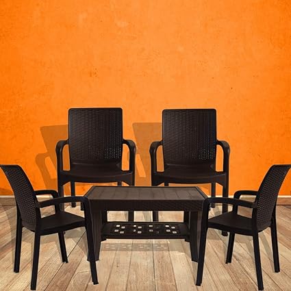 Italica Furniture - Armchair and Table Combo - Indoor and Outdoor Furniture Set (9402 & 9503, Brown, Set of 4 Chairs)