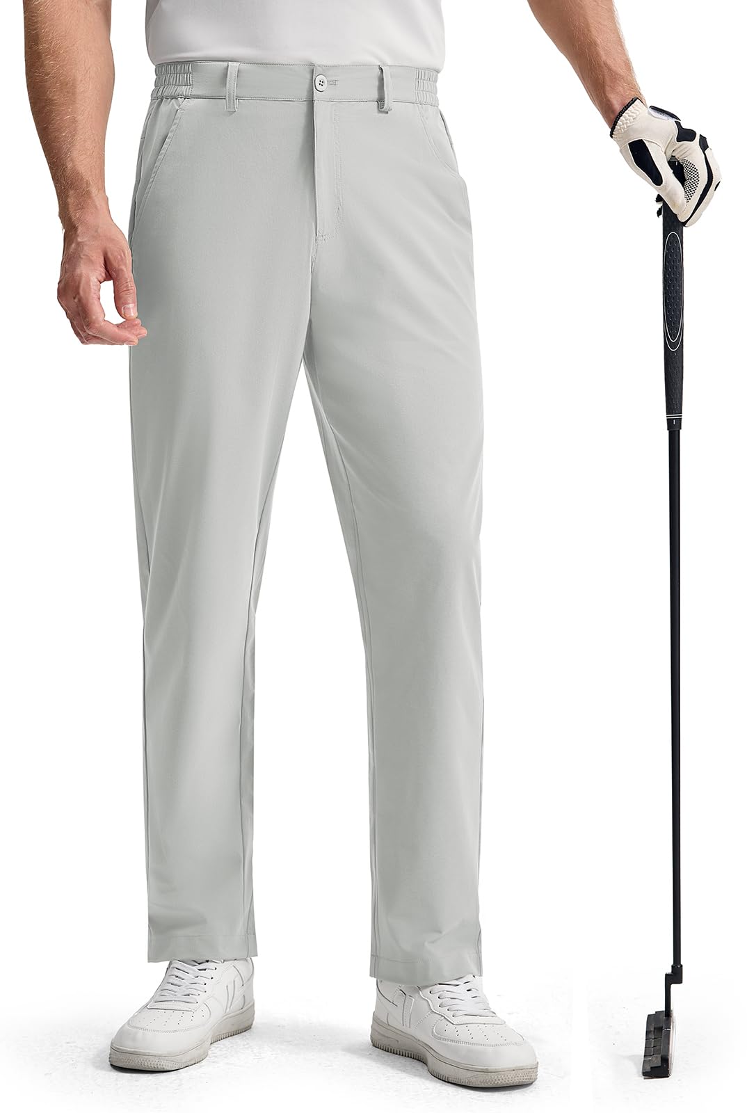 Photo 1 of Rdruko Men's Golf Pants Stretch Relaxed Fit Quick Dry Lightweight Casual Dress Pants with Pockets, Light Grey, US 38