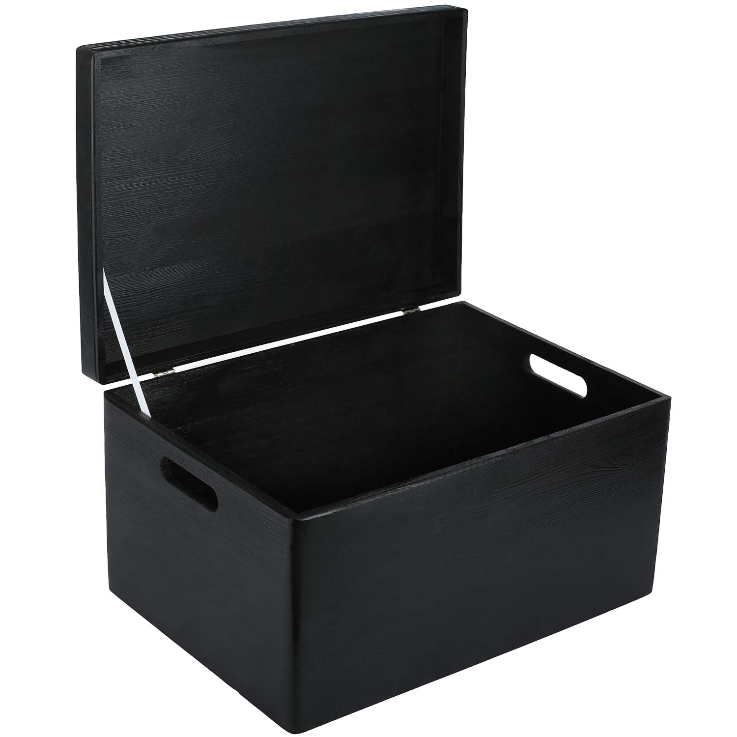 Creative Deco XXL Large Black Plain Wooden Storage Box Chest | 40x30x24 (+/-1 cm) | Hinged Lid & Handles | Easter Gift Box Storage | UNSANDED Wood Keepsake Memory Craft