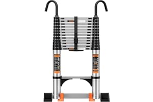 Telescoping Ladder,10.5FT Aluminum Multi-Purpose Collapsible Ladder with Stabilizers and Hooks,Jiashche Portable Extension Ladder for RV or Outdoor Work Silver,330lb Max Capacity