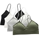 4PCS Women V Neck Padded Bralette Cami Bra Wireless Tank Top Bra Sports Bra with Straps Bralette for Women Girls
