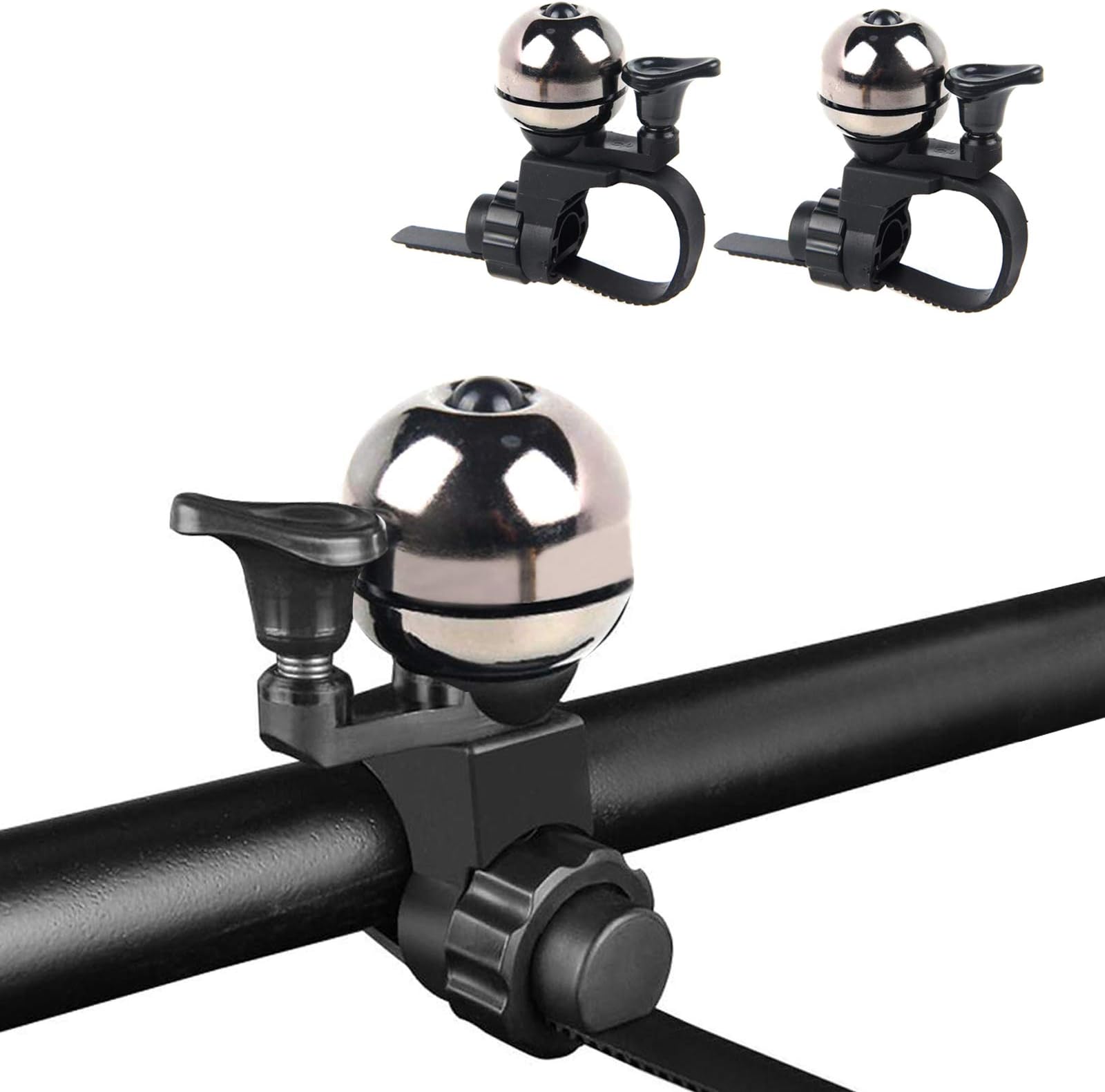 Bike Bell Aluminium Alloy Bicycle Ring 2 Pack Adjustable Strap Handlebar Bike Ringer Bell Cycling Ring Bell Horns Loud Crisp Clear Sound Bicycle Bell Bike Ring Horn Accessories for Adults and Kids
