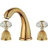 Gold Bathroom Faucet Antique Brass Three Holes Widespread Crystal Handle Bathroom Sink Faucets Retro Vintage Lavatory Vanity Faucet