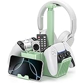 KDD Dual Controller Holder with Headphone Stand - Multi-Functional Desk Storage Box with Phone Holder - Universal Controller Stand with Desktop Organizer for Remote Control Pen Accessories(Green)