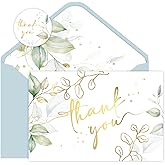 SMUAENSS 48 Pack Green Thank You Cards With Envelopes, Eucalyptus Leaves Thank You Card, for Bridal Appreciation Banquet, Baby Shower, Graduation Ceremony, Birthday Greeting Letter, Blank Cards and Envelopes 4x6 Inch