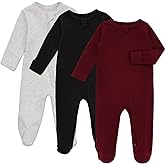Aablexema Baby Footie Pajama with Mitten Cuffs, Double Zipper Infant Cotton clothes Sleeper Pjs, Footed Sleep Play