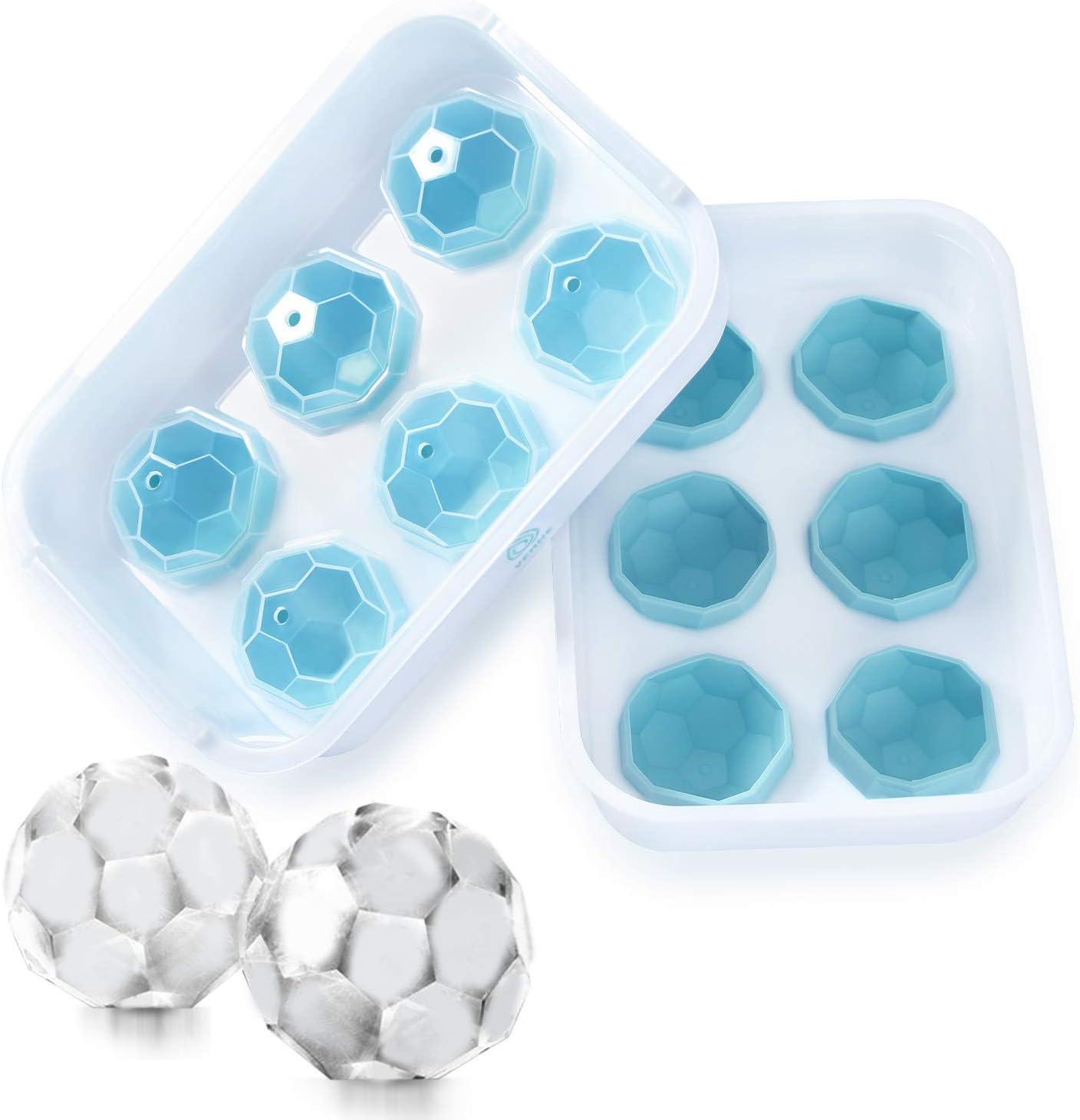 VEHHE Large Ice Cube Trays Set of 2, Silicone Ice Ball Mould with Lid