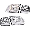 CNNELL Headlights Compatible with 1997 1998 1999 2000 2001 2002 Ford Expedition/2004 F150 Heritage/1998-2003 F150 Truck/1997 F150 Truck(A Clear lens Chrome Housing Clear Reflector)