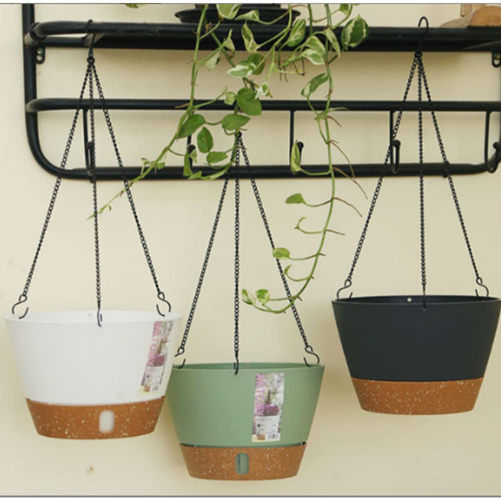 3 Pack Hanging Planters Set,8 Inch Indoor Outdoor Hanging Plant Pot Basket,Plant Flower Pot with Visible Water Level Tray Drainage Hole, Self Watering Planters Come with 3 Hooks for Garden Home