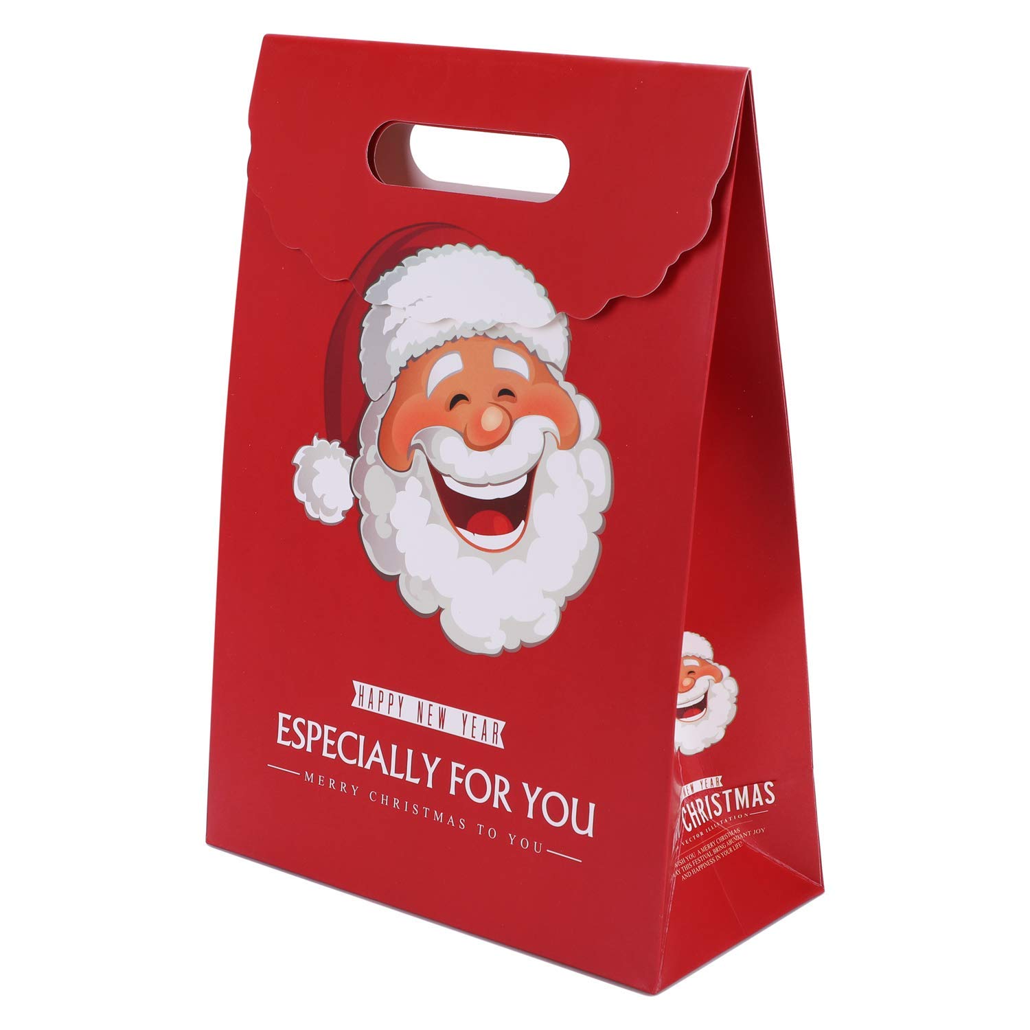 10pcs Christmas Party Bags Santa Paper Gift Bags Carrier Bags with Handle Xmas Recycled Present Wrapping Boxes Holiday Party Favour Treat Bag for Shopping Grocery Baking Candy