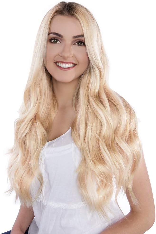 Halo style Hair Extensions - DayDream Hair by Hidden Crown on a wire - 100% Human Remy Couture Hair - No Clips, No Glue, No Damage! 100 grams (14-16 inches, s - #27/613 Strawberry Blonde)