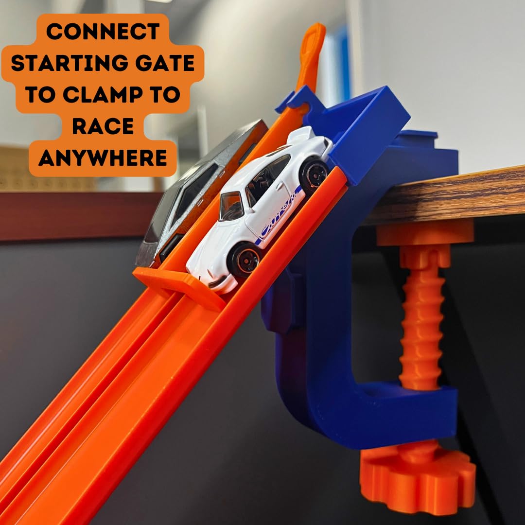 Starting Gate Compatible with Hot Wheels Racetracks | 2-Lane Starting Gate & Clamp for Toy Racetracks | Create Epic Racetracks | Made in USA (Starting Gate + Clamp Combo)