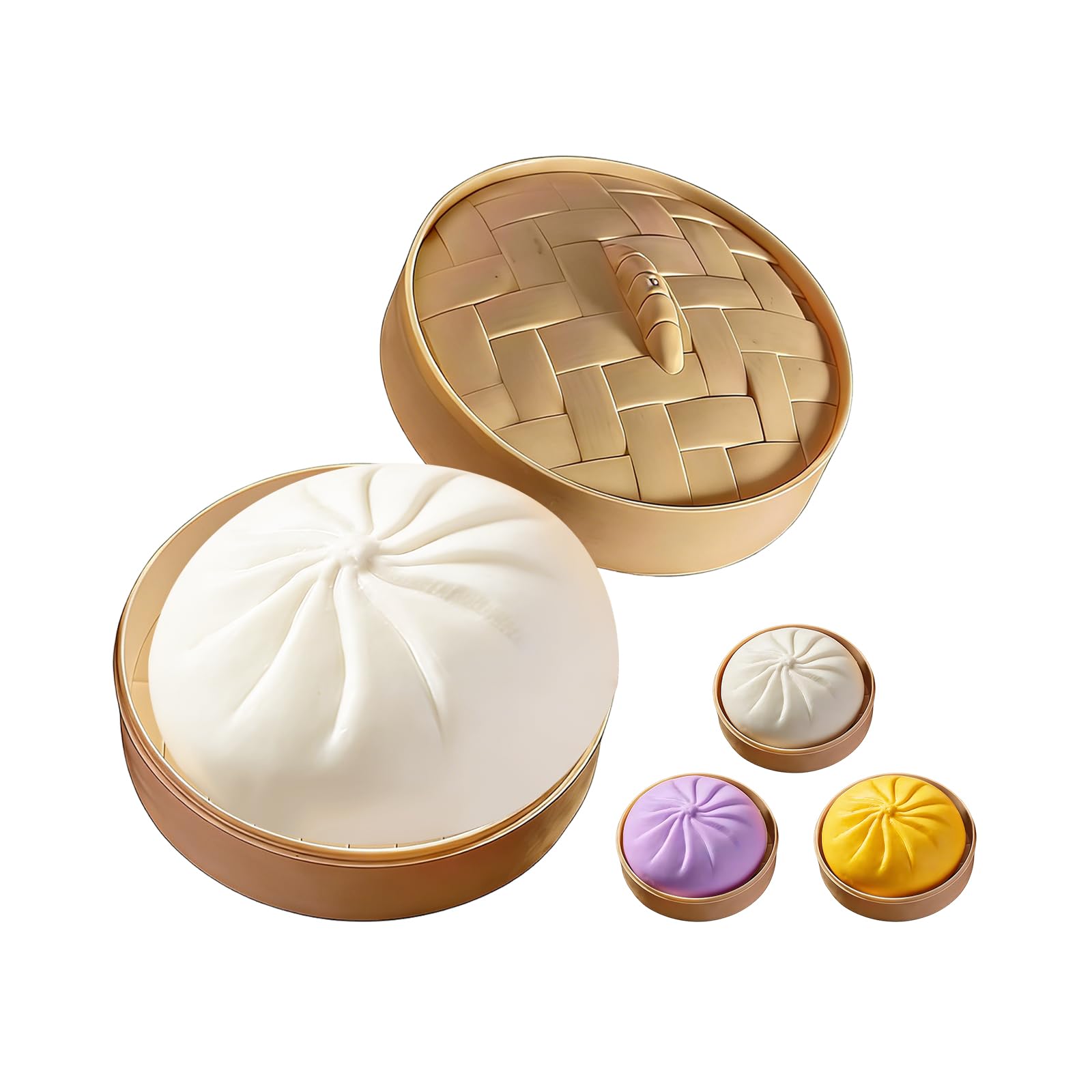 Dumpling Squishies Toy,Dumpling Squish-y,Cute Anxiety Relief Fidget Toy,Squishy Toy with Steamer Box,Soft Squeeze Decompression Dough for Adults& Kids (White)