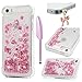MOLLYCOOCLE iPhone 5/5s/SE Case, Liquid Bling Glitter Sparkle TPU Phone Case 3D Cute Star Flowing Floating Quicksand Silicone Soft TPU Cover for iPhone 5/5s/SE, Pink