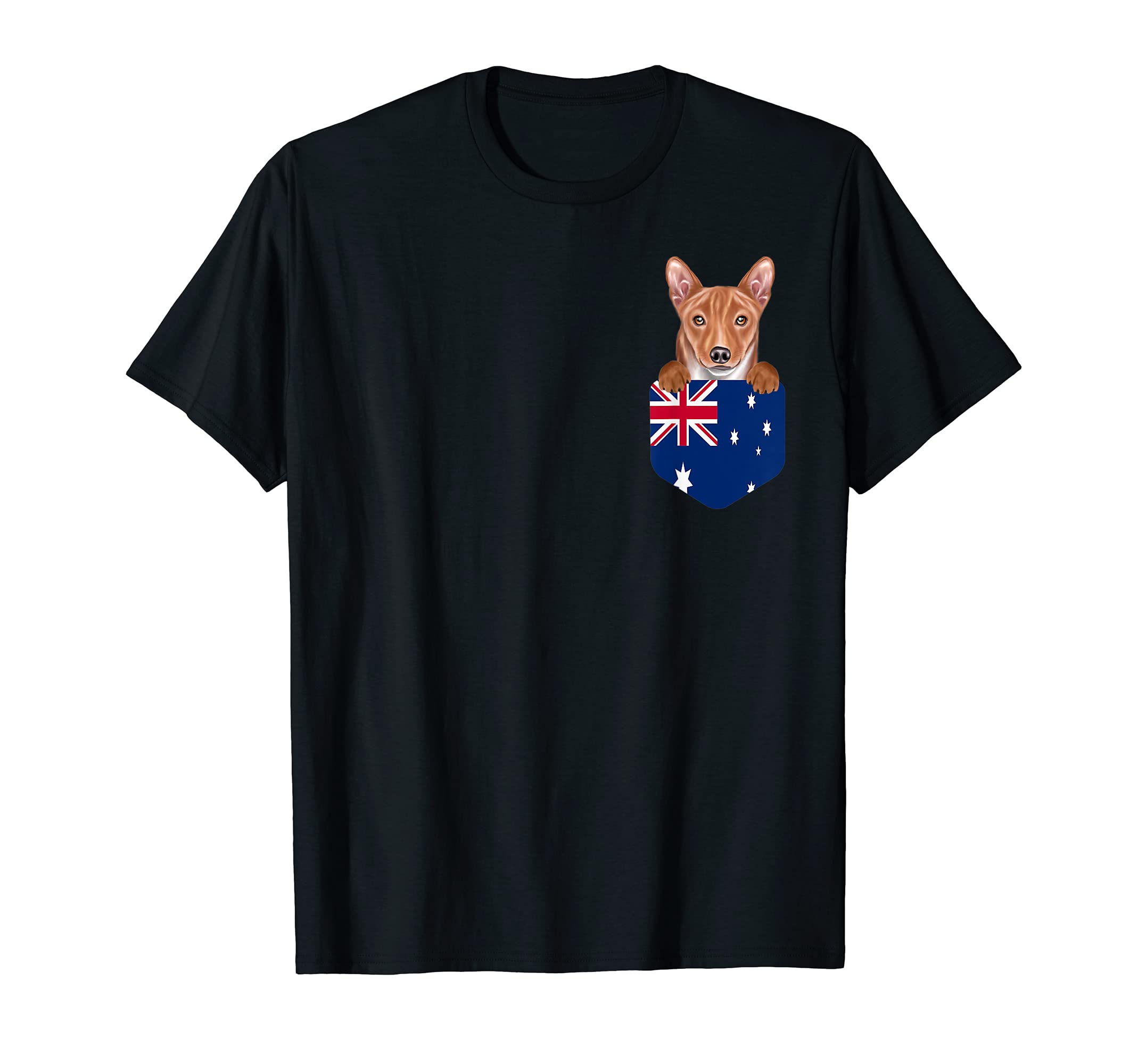 Australia Flag Basenji Dog In Pocket T-Shirt