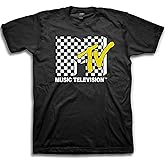 MTV Mens Shirt with Checkerboard - #TBT Mens 1980's 1990'S Clothing - I Want My Music Television T-Shirt
