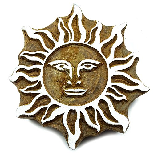 Wood Block Art Handcarved Printing Block Wooden Textile Sun Stamp Blockprint