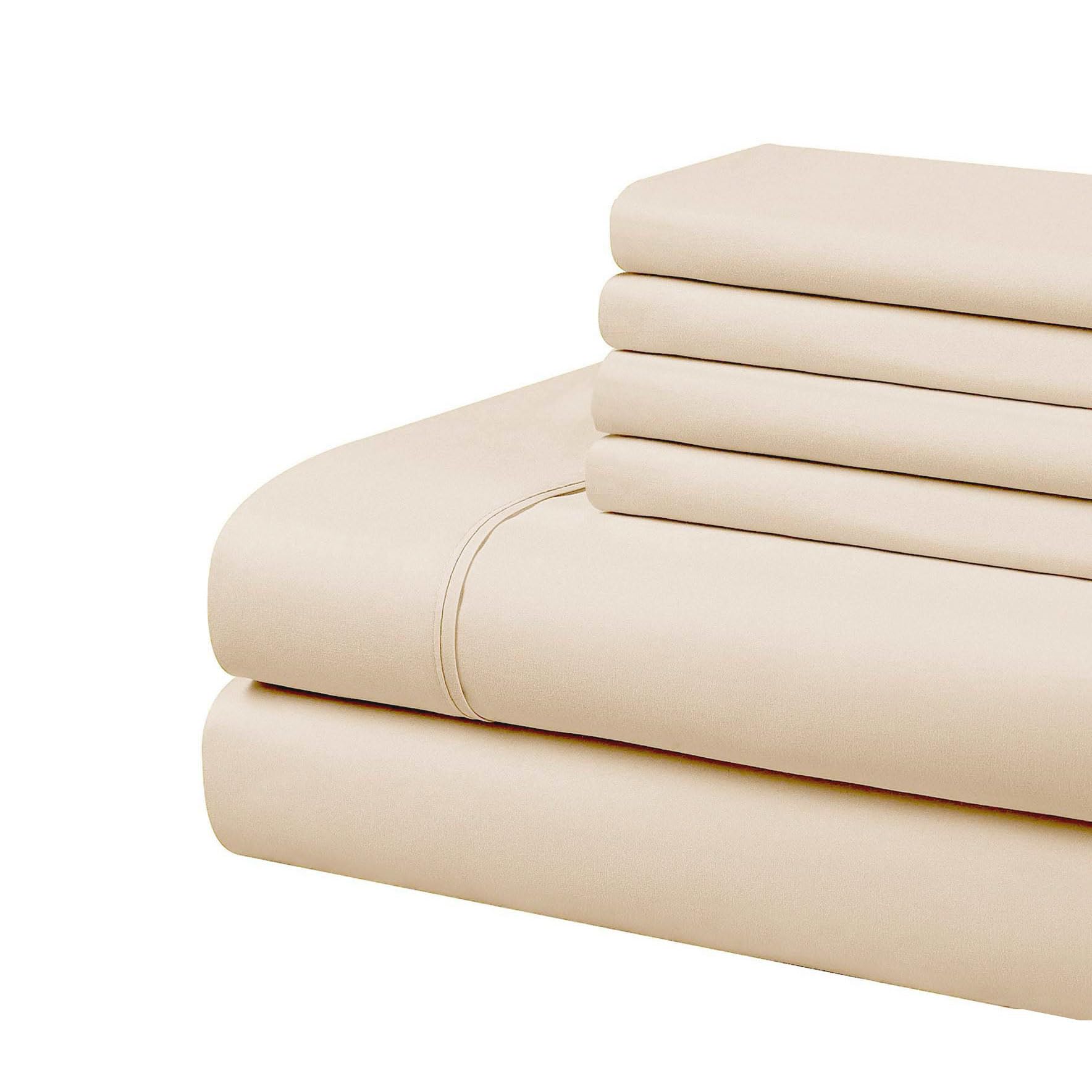 Home Basics Ultra Soft Brushed 6 Piece Microfiber 90GSM Sheet Set - Hypoallergenic, California King, Cream
