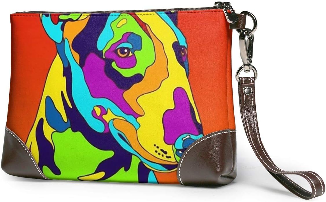 Multi-Color Bull Terrier Dog Leather Wristlet Clutch Bag Zipper Handbags Purses For Women Phone Wallets With Strap Card Slots