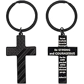 Gosknor 2pcs Cross Keychain for Men, Stainless Steel Cross Keyring Christian Bible Verse Key Chain Inspirational Scripture Religious Key Holder Cross Key Fob Gifts for Men Women Valentines Day