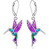 Hummingbird Earrings for Women Sterling Silver Blue Purple Hummingbird Gifts for Women Dangle Earrings Memorial Jewelry Bird for Birthday Christmas
