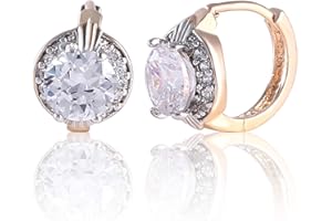 GULICX Fashion Jewelry Gold Tone Oval White Crystal Lovely Royal Gorgeous Hoop Earrings