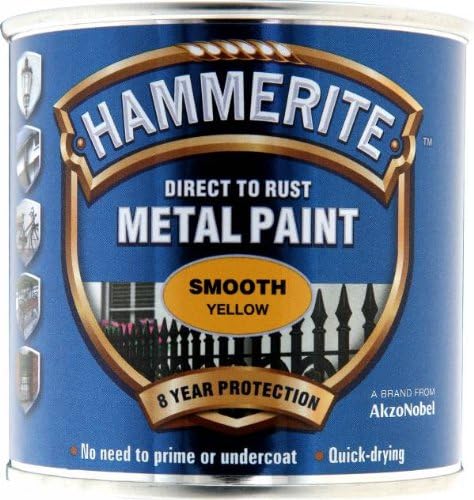 Hammerite 5084874 Direct to Rust Metal Paint - Smooth Yellow Finish 250ML, 250 ml (Pack of 1)