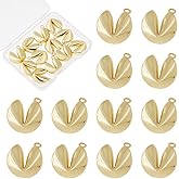 Hobbspring 12pcs Cookies Charms 18K Gold Plated Food Charm Brass Fortune Cookie Charms Golden Biscuit Charm for Jewelry Necklace Bracelets Earrings Making DIY Crafts