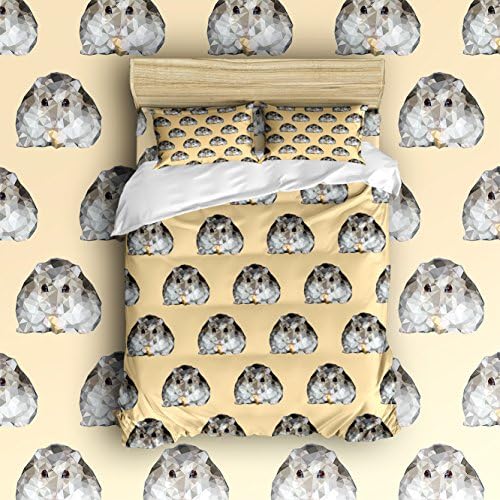 Pretty Lee Geometry Low Poly Hamsters Eat Food Pattern Printed Bedding Sets Comforter Set 4 Piece Bed Set(King Size)1 Flat Sheet 1 Duvet Cover and 2 Pillow Cases Soft Luxurious Extremely Durable