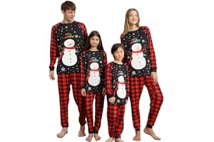 MDAI Family Christmas Pajamas Set-Matching Christmas Family Pajamas,Red Black Plaid Pants Xmas PJ's,Cute Pyjama Noel Famille
