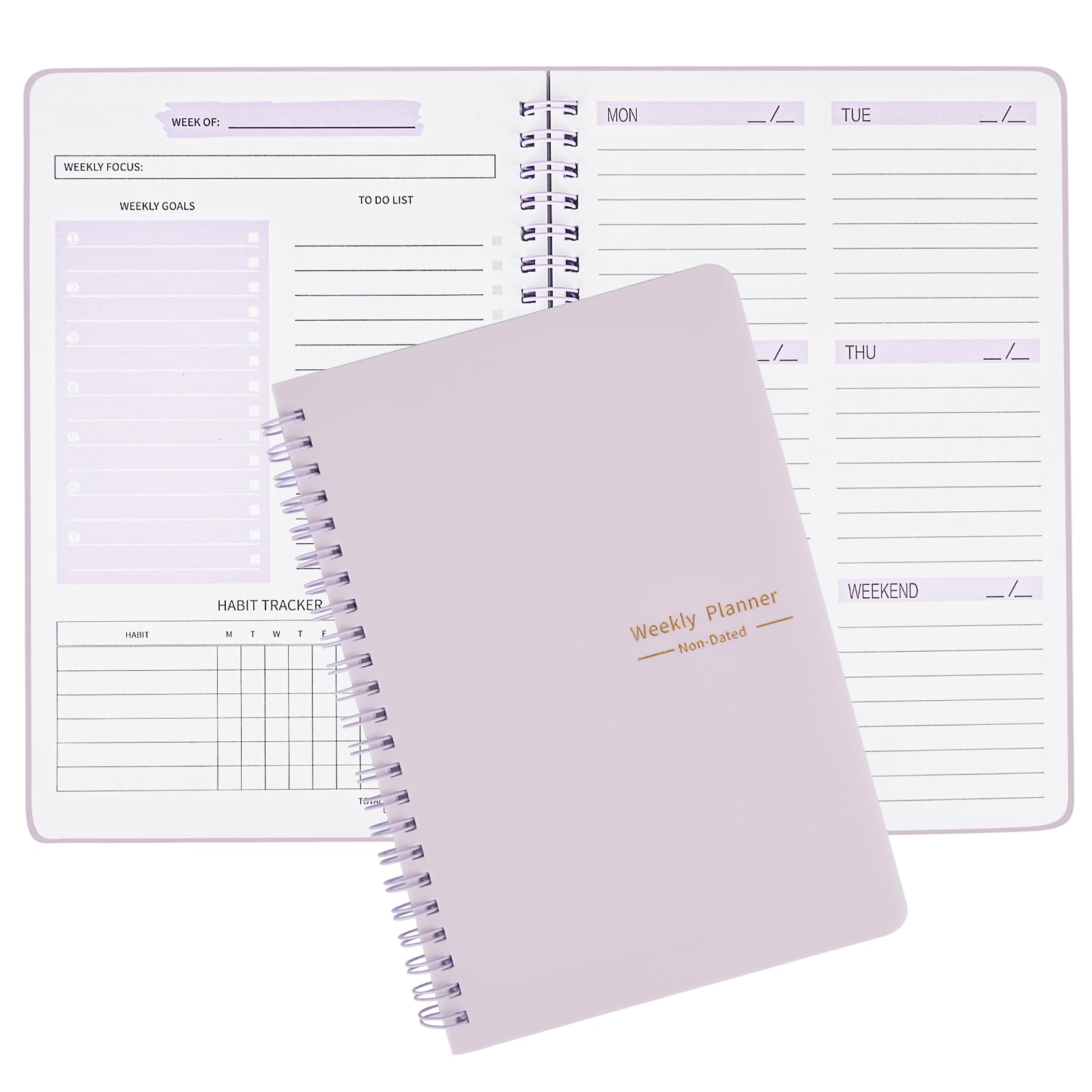 Moseem Weekly Planner Notebook, Undated A5 To Do List Diary,Weekly Goals Planner with Habit Tracker 52 Weeks Planning for College Work Adhd (Purple)
