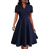 Mokayee Womens Summer Short Sleeve V Neck Fit and Flare Semi Formal Work Wedding Guest Dresses with Pockets