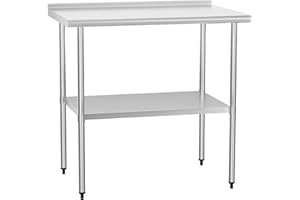 CHINGOO Stainless Steel Table 24 x 36 Inches Metal Prep Table with Backsplash & Adjustable Undershelf for Commercial Kitchen, Outdoor, Restaurant, Hotel & Garage