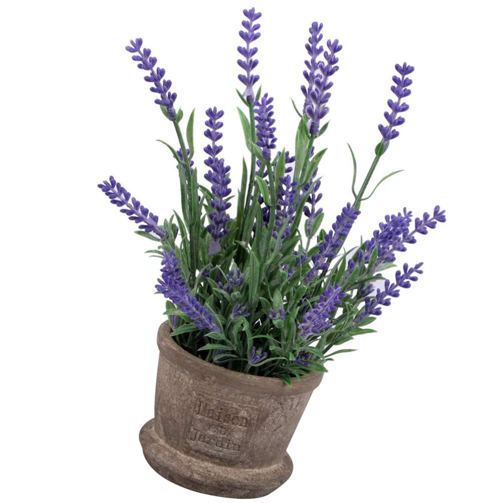 Sewroro 1pc Artificial Flowers Potted Fake Plants Lavender Faux Flower in Pots Lavender Arrangements for Home Garden Wedding Decor ( Purple )