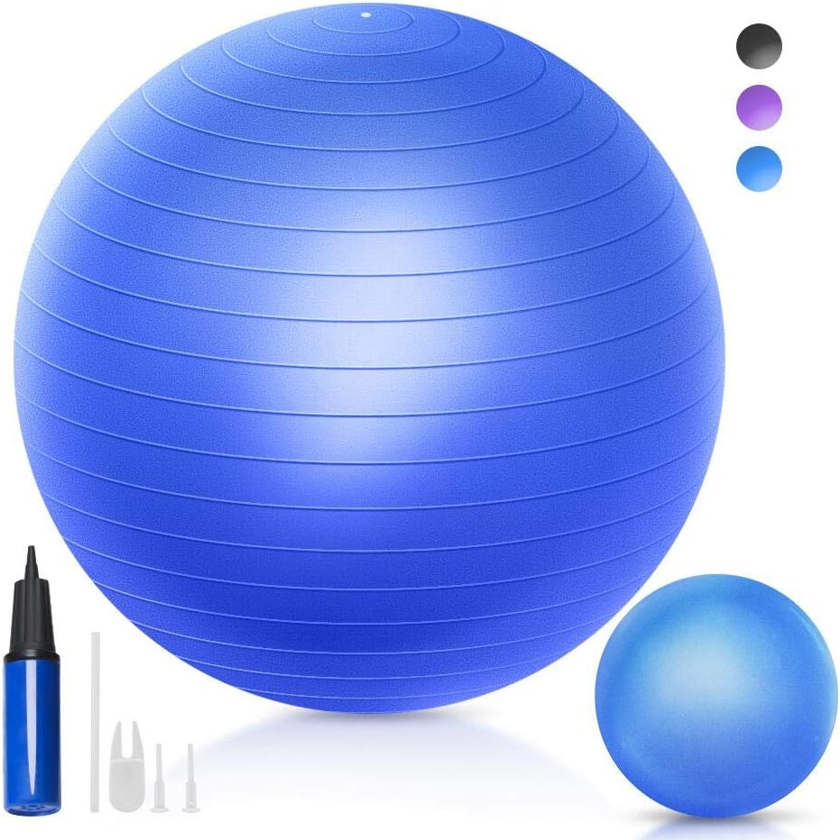 QF Yoga Exercise Ball with 9 inch Mini Exercise Ball, 55cm 65cm 75cm Swiss Ball Pilates Ball Barre Ball with Small Bender Ball, for Pilates, Yoga, Core Training and Physical Therapy, Balance Stability