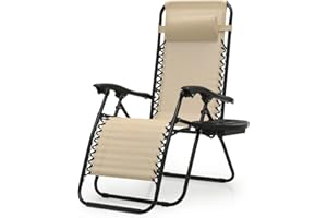 OS MOTOR Zero Gravity Chairs, Portable Folding Reclining Lounge Chairs with Adjustable Pillow and Cup Holder Trays for Outdoor, Patio, Beach, Camping, Garden, Poolside, Beige