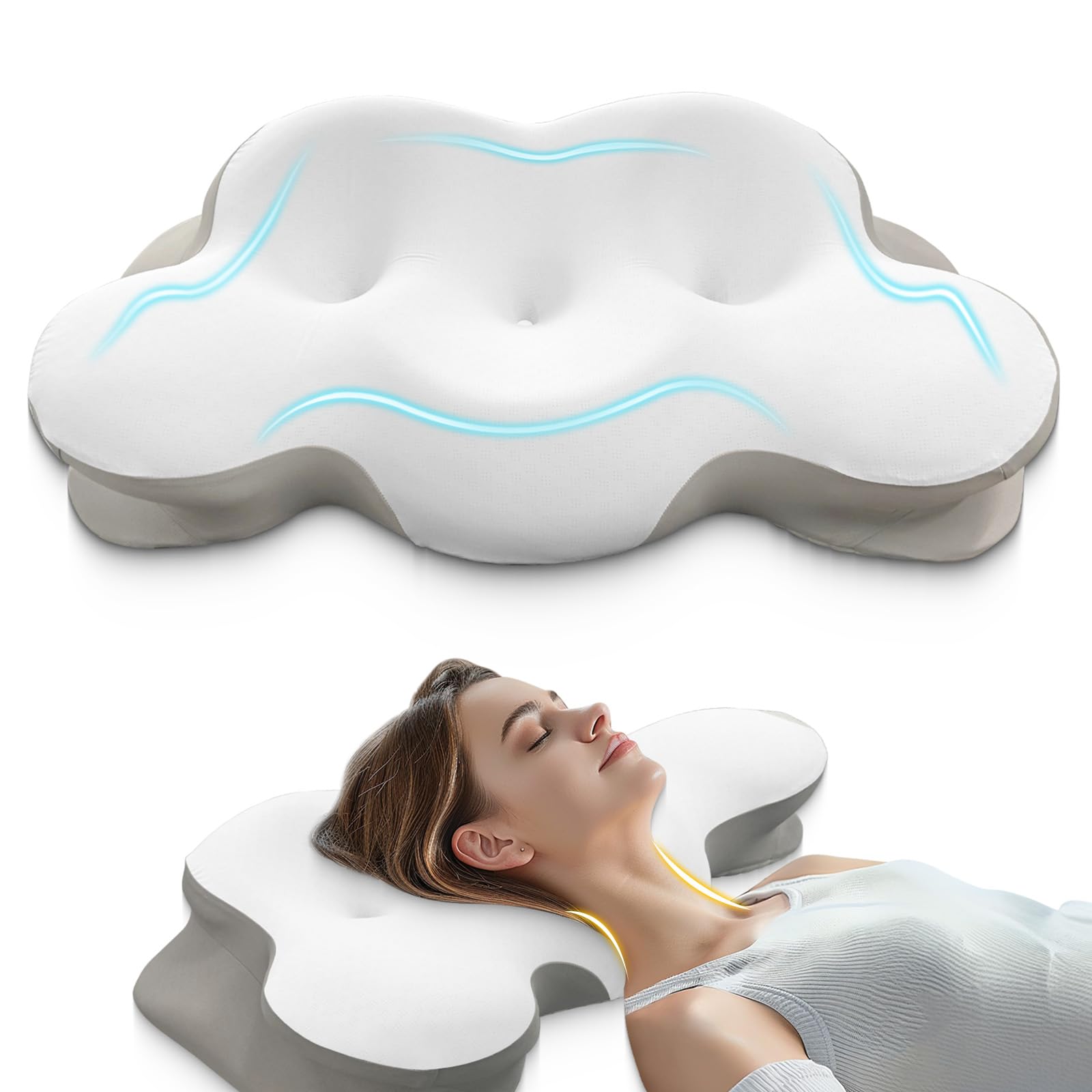 Photo 1 of Cervical Neck Pillow, Pillows for Neck and Shoulder Pain, Contour Pillow, Neck Pillows, Pillow for Neck Pain Relief, Side Sleeper Pillows for Adults, Ergonomic Pillow, Memory Foam Pillows(Light_White)