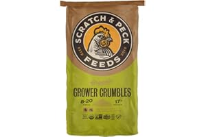 Scratch and Peck Feeds Whole Grain Grower Crumbles Chicken and Duck Feed - 25 lbs Bag - Corn-Free and Soy-Free - 17% Protein, Certified Organic and Non-GMO Project Verified Chicken Food