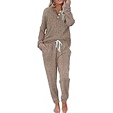 WIHOLL Two Piece Outfits for Women Lounge Sets Button Down Sweatshirt Sweatpants Sweatsuits Set with Pockets