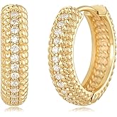 MYEARS Women Gold Earrings Huggie Hoop Cubic Zirconia 14K Gold Plated Small Simple Hypoallergenic Everyday Jewelry
