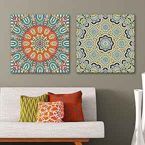 2 Panel Square Canvas Wall Art - Colorful Floral Pattern Patterns - Giclee Print Gallery Wrap Modern Home Art Ready to Hang - 12"x12" x 2 Panels