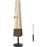 Patio Umbrella Cover - Heavy Duty 600D Oxford, Waterproof, Fits 7ft to 10ft Umbrellas, Outdoor Garden Parasol Cover with Push Rod, Beige & Brown